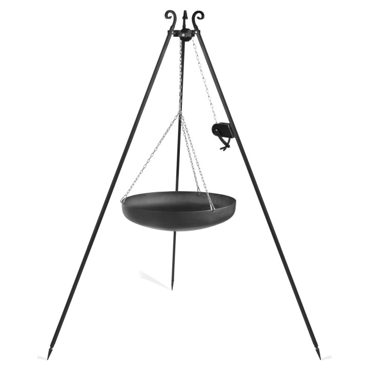Wok am Dreibein 60 cm aus Rohstahl + Kurbel