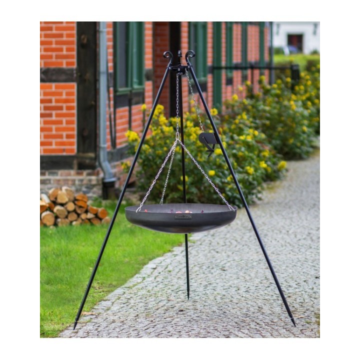 Wok am Dreibein 60 cm aus Rohstahl + Kurbel